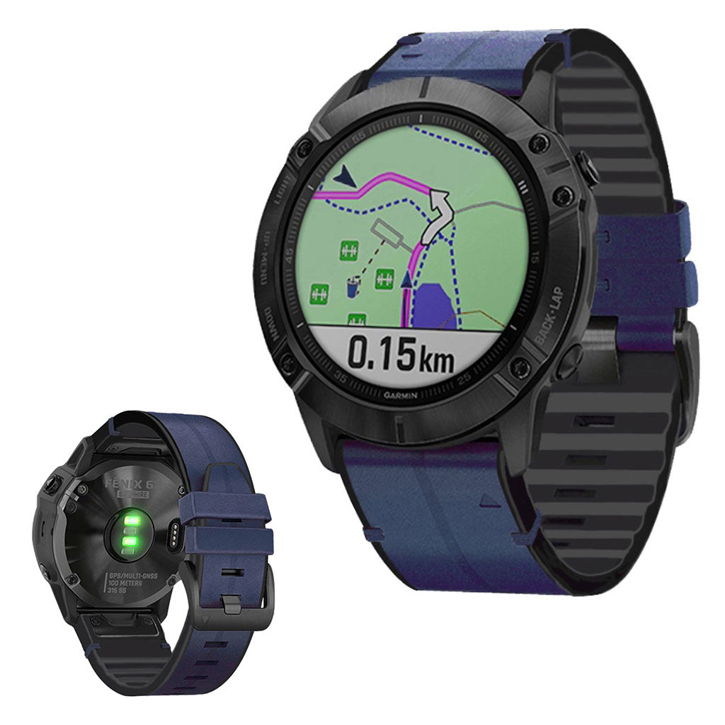 22mm Leder Uhrenarmband For Garmin Watch Geräte - Blau