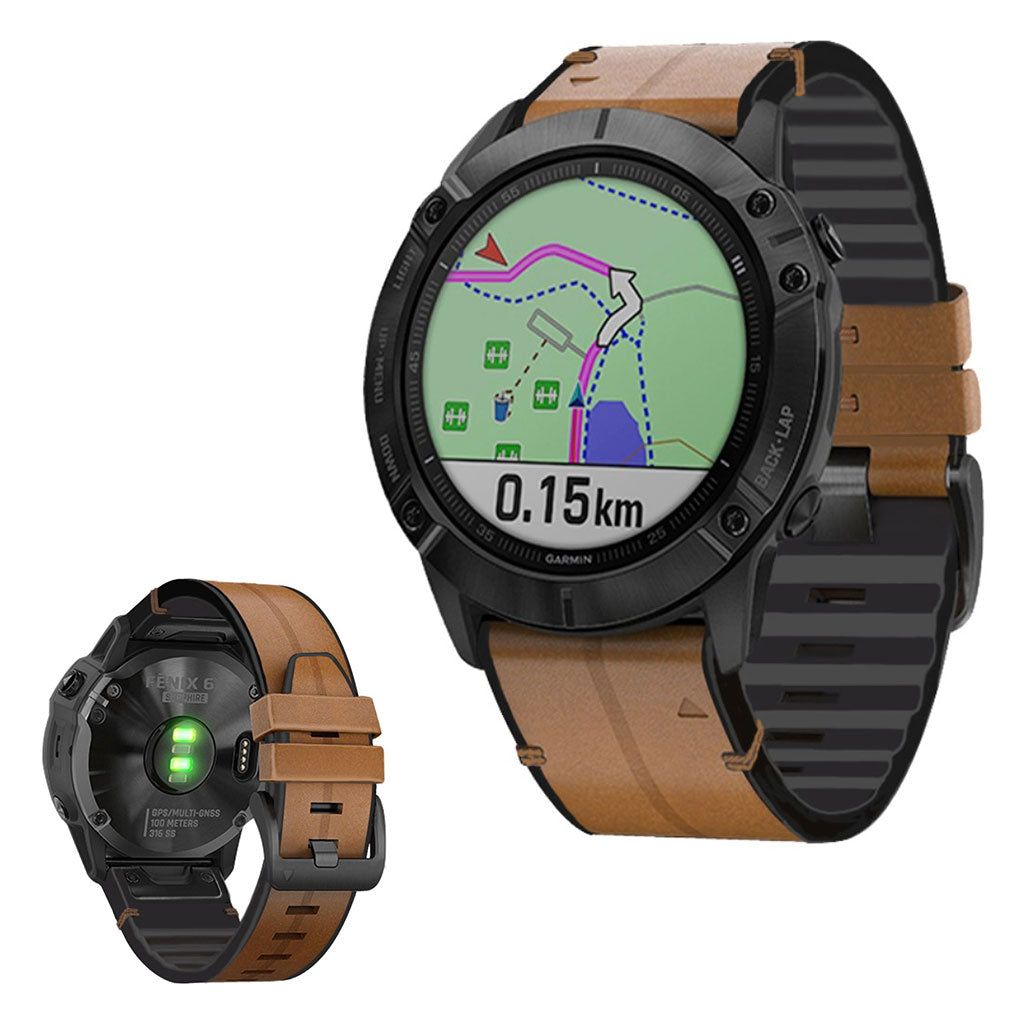 22mm Leder Uhrenarmband For Garmin Watch Geräte - Braun