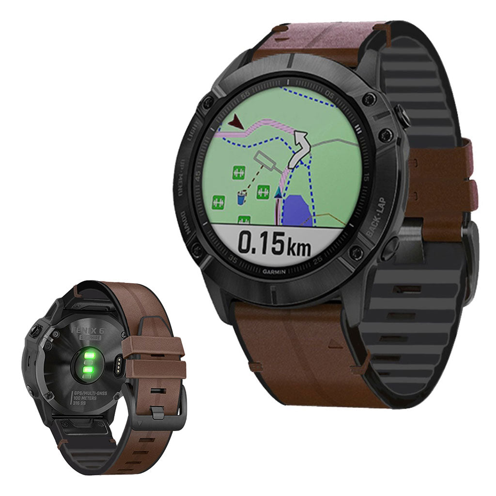22mm Leder Uhrenarmband For Garmin Watch Geräte - Kaffee
