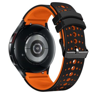 Silikonarmband Samsung Galaxy Watch7 44mm 40mm / Watch FE 40mm / Watch6 44mm 40mm Mehrfachlöcher Zweifarbiges Uhrenarmband - Schwarz+Orange