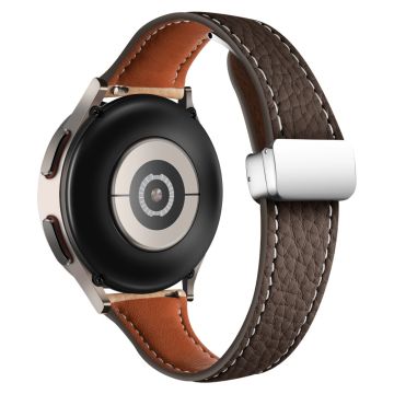 Samsung Galaxy Watch3 45mm / Watch 46mm Leather Band 22mm Litchi Texture Strap with Folding Buckle - Dark Tan