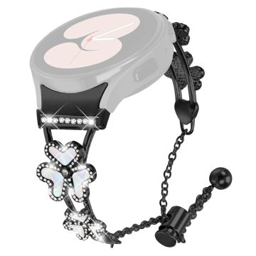 Metal Band with Quick Release Connector Samsung Galaxy Watch6 44mm / 40mm / Watch6 Classic 47mm / 43mm Heart Clover Decor Watch Strap - Black