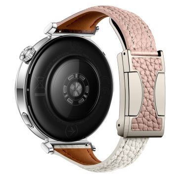 20mm Genuine Cow Leather Strap Samsung Galaxy Watch7 44mm / 40mm / Huawei Watch GT 3 42mm Litchi Texture Magnetic Watch Band - Pink+Beige