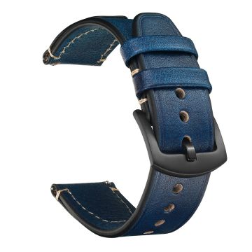 20mm Strap Samsung Galaxy Watch7 / FE 40mm / Garmin Forerunner 165 / Huami Amazfit Bip 3 Genuine Cow Leather Watch Band - Blue