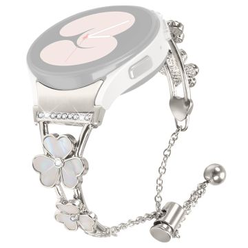 Watch Band with Connector Samsung Galaxy Watch6 40mm 44mm / Watch6 Classic 43mm 47mm Heart Clover Decor Zinc Alloy Strap - Starlight