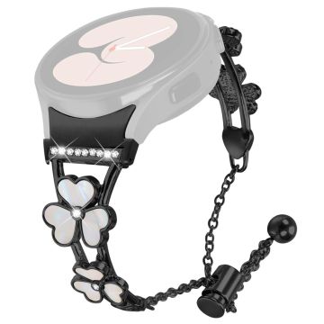 Watch Band with Quick Release Connector Samsung Galaxy Watch6 40mm 44mm / Watch6 Classic 43mm 47mm Heart Clover Decor Strap - Black