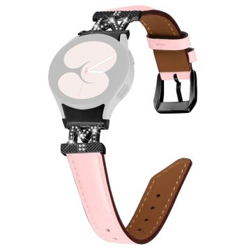 Echtes Rindslederband Samsung Galaxy Watch Universal Rhinestone M-shape Connector Uhrenarmband mit schwarzer Schnalle - Pink