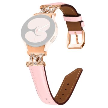 Uhrenarmband Samsung Galaxy Watch Universal Rhinestone M-shape Connector Echtes Rindslederband mit Rose Gold Schnalle - Pink