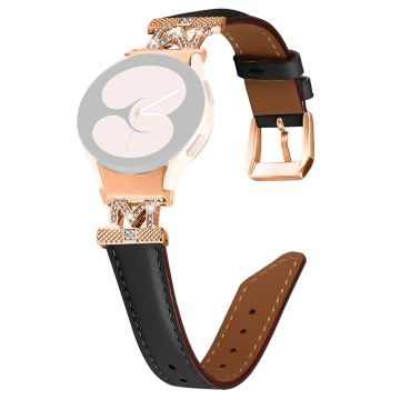 Uhrenarmband Samsung Galaxy Watch Universal Rhinestone M-shape Connector Echtes Rindslederband mit Rose Gold Schnalle - Schwarz