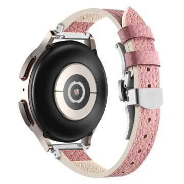 Samsung Galaxy Watch6 / Garmin Venu Sq / Huami Amazfit Bip Silikon- und Echtlederband 20mm Uhrenarmband - Pink / Silberne Schnalle