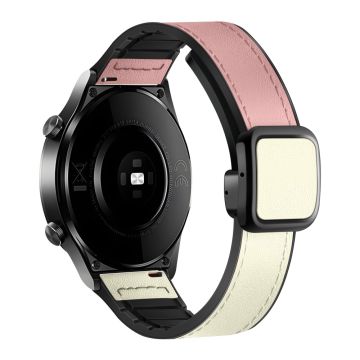 Samsung Gear S3 Classic / Garmin Vivoactive 4 Magnetic Band 22mm Leder beschichtetes flexibles Uhrenarmband - Pink+Weiß