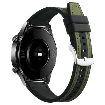 Samsung Galaxy Watch6 Classic 47mm 43mm / GarminActive 5 20mm Uhrenarmband Rindsleder-Silikonarmband - Grün+Schwarz