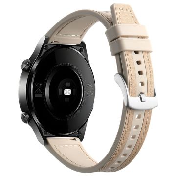 Samsung Galaxy Watch6 Classic 47mm 43mm / GarminActive 5 20mm Uhrenarmband Rindsleder-Silikonarmband - Apricot