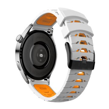 KALEBOL KLB-SSTXGJ-001 Samsung Galaxy Watch6 Classic 43mm / 47mm / GarminActive 20mm Silikon Trapezförmiges Uhrenarmband - Weiß + Orange