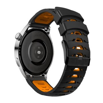 KALEBOL KLB-SSTXGJ-001 Samsung Galaxy Watch6 Classic 43mm / 47mm / GarminActive 20mm Silikon Trapezförmiges Uhrenarmband - Schwarz + Orange