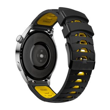 KALEBOL KLB-SSTXGJ-001 Samsung Galaxy Watch6 Classic 43mm / 47mm / GarminActive 20mm Silikon Trapezförmiges Uhrenarmband - Schwarz + Gelb