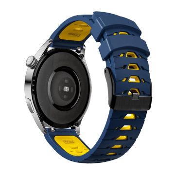 KALEBOL KLB-SSTXGJ-001 Samsung Galaxy Watch6 Classic 43mm / 47mm / GarminActive 20mm Silikon Trapezförmiges Uhrenarmband - Mitternachtsblau + Gelb