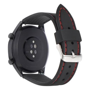 Huawei Watch GT 2 / 3 / 3 Pro / Samsung Galaxy Watch6 Klassisches Band 20mm Wasserdichtes Fluorkautschukarmband - Schwarz + Roter Faden